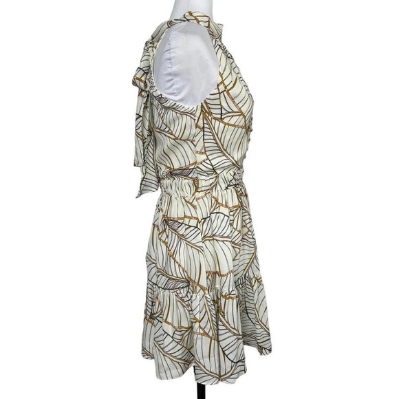 NICHOLAS Leaf Print Mini Dress in Cream and Brown - Picture 3 of 9